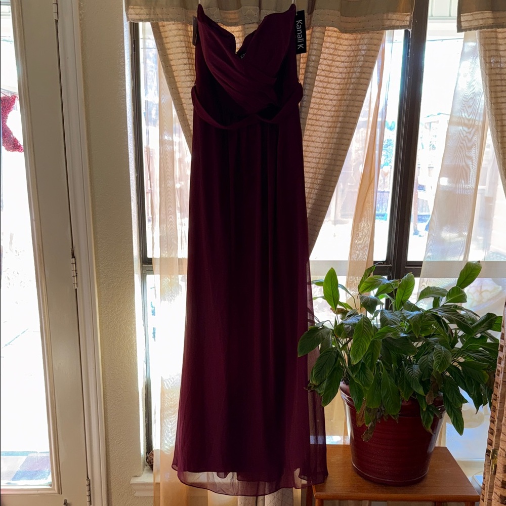 Xscape Strapless Burgundy Dress